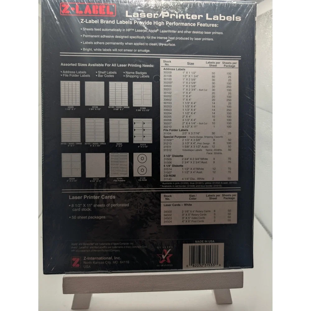 Z-Label 31533 Clear Laser Address Labels 2-5/8 x 1 1500 Ct 50 Sheets